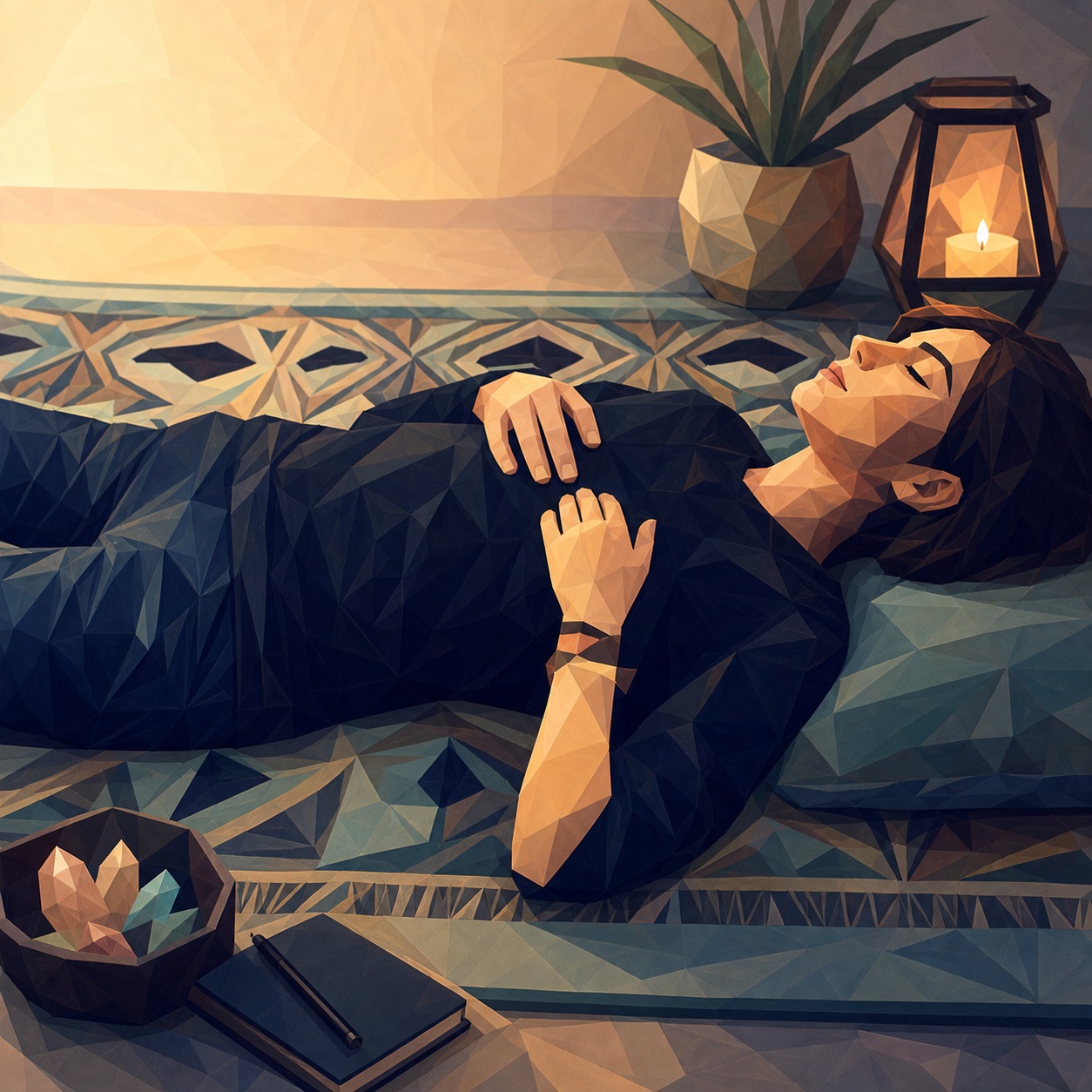 A guest resting during a Zen Den: Denver session